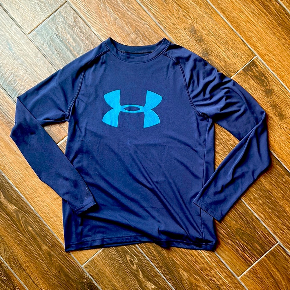 Under Armour, YXL, blue on blue dri-fit loose fit long sleeve t-shirt